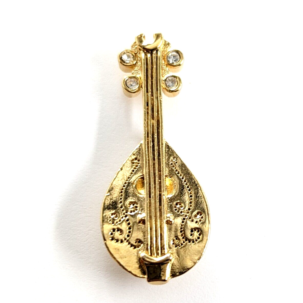 VTG Avon Mandolin Music instrument Gold Tone Rhinestone Lapel Pin Tie Tack 1990s